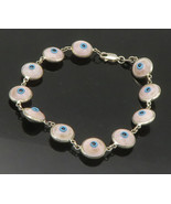 925 Sterling Silver - Vintage Enamel Eye Ball Link Chain Bracelet - BT8751 - £53.25 GBP