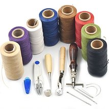 Bluemoona 7Pcs - Leather Carft Hand Stitching Sewing Tool Kit Thread Awl Waxed T - £10.00 GBP