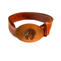 28-30 L Brown Leather Western Belt with Brass Toned Horse Head Buckle Co... - £19.10 GBP