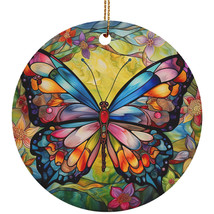 Colors Butterfly Art Stained Glass Flower Wreath Christmas Ornament Gifts Decor - £11.64 GBP