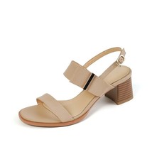 Women Sheep Leather Sandals Solid Bow Knot Thick Med Heeled Shoes Buckle Slingba - £91.82 GBP