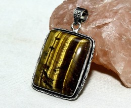 Solid 925 Silver Natural Tiger&#39;s Eye Gemstone Handmade Pendant Jewelry S... - $6.79