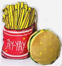 JUSTICE FRY-YAY FRENCH FRIES &amp; HAMBURGER OVERSIZED PLUSH PILLOW SEQUIN A... - $30.00