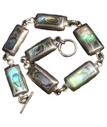 VINTAGE HAN BEZEL SET ABALONE SHELL STERLING SILVER LINK TOGGLE BRACELET... - $50.01 CAD