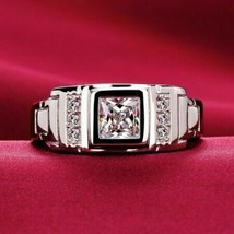 Men&#39;s Engagement Ring 1.50Ct Princess Simulated Diamond in 14k White Gol... - £139.17 GBP