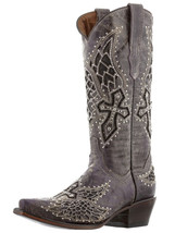 Womens Western Rodeo Boots Purple Leather Cross Wings Studded Snip Size 5, 5.5 - £85.76 GBP