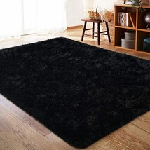Iseau Black Rug Super Soft Shaggy 4X6 Feet Rugs For Bedroom, Fluffy Area... - $30.99