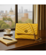 NEW Tory Burch Kira Chevron Yellow Leather Small Convertible Shoulder Bag - $765.07 CAD
