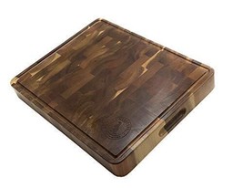 Acacia 17 x 13 x 2” Extra-Large End Grain Cutting Board,Juice Groove &amp; Hand Grip - £157.26 GBP