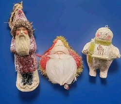 3 Heavy Mica Glitter Santa&#39;s &amp; Snow Man Candy Canes Ornaments Merry Chri... - £26.03 GBP