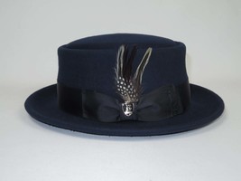 Mens Bruno Capelo Dress Hat Australian Wool Crushable Pork Pie Jazz PP102 Navy image 2