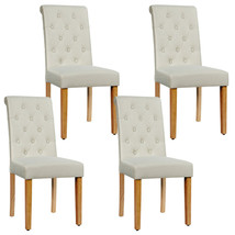 4Pcs Upholstered Dining Chair High Back Armless Chair W/ Wooden Legs Beige - £318.66 GBP