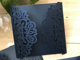 50pcs Dark Navy Blue DIY Laser Cut Wedding Invitations Cover,Invitation ... - £40.60 GBP