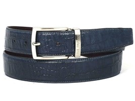 Paul Parkman Mens Belt Crocodile Embossed Navy Blue Italian Hand-Painted... - $169.99