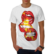 Wellcoda Lips Cool Kiss Mens T-shirt, Burning Graphic Design Printed Tee - £15.14 GBP+