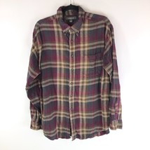 Croft&amp;Barrow Mens Cotton Button Up Long Sleeve Flannel Shirt Red Beige L - £6.50 GBP