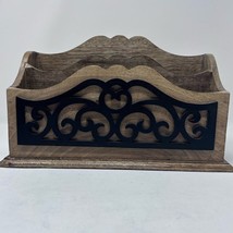 Wooden Desk Organizer/Mail Organizer Two Slot Letter Holder Wrought Iron... - $18.70