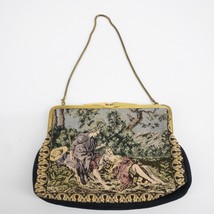 Vintage Tapestry Handbag Man Women Scene Goldtone Hardware Western-Germany - £54.27 GBP