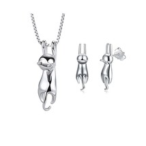 ANENJERY Silver Color Elegant Cute Cat Jewelry Set Necklace And Earrings Wedding - £17.88 GBP