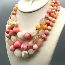 Vintage Japan Triple Strand Choker, Summer Pastels Necklace of Coquette Pink - £22.55 GBP