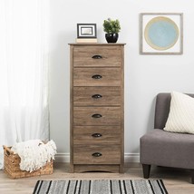 Rustic Brown Wooden 6 Drawer Tall Dresser Chest Drawers Clothes Storage Cabinet - £392.77 GBP