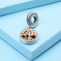 925 Sterling Silver &amp; Gold Family Roots Dangle Pendant Charm Bead  - £13.65 GBP