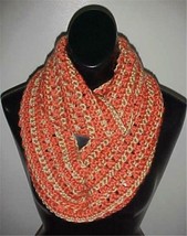 Hand Crochet Infinity Scarf/Neckwarmer #144 Orange/Beige NEW - £9.50 GBP
