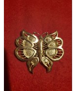Vintage Coro Gold Tone Textured Lattice Butterfly Brooch - $29.76 CAD