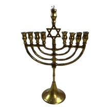 Vintage Brass Hanukkah 9 Branch Star of David Menorah Chanukah Candle Ho... - $93.49