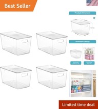 Modern Rectangular Stackable Bins – Set of 4 Large Storage Containers wi... - $46.50