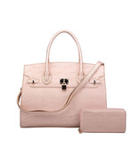 Designer Style Rose Gold Luxury Lock Satchel Handbag and Wallet Set - $1,760.43 MXN
