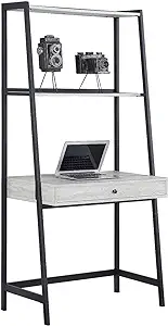 1 Drawer Ladder Desk, Black, Grey Stone Herringbone - $518.99