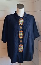 Passports Pier 1 Top Womens Sz Lg Black Button Down Shirt Embroidered Faces VTG - £13.44 GBP