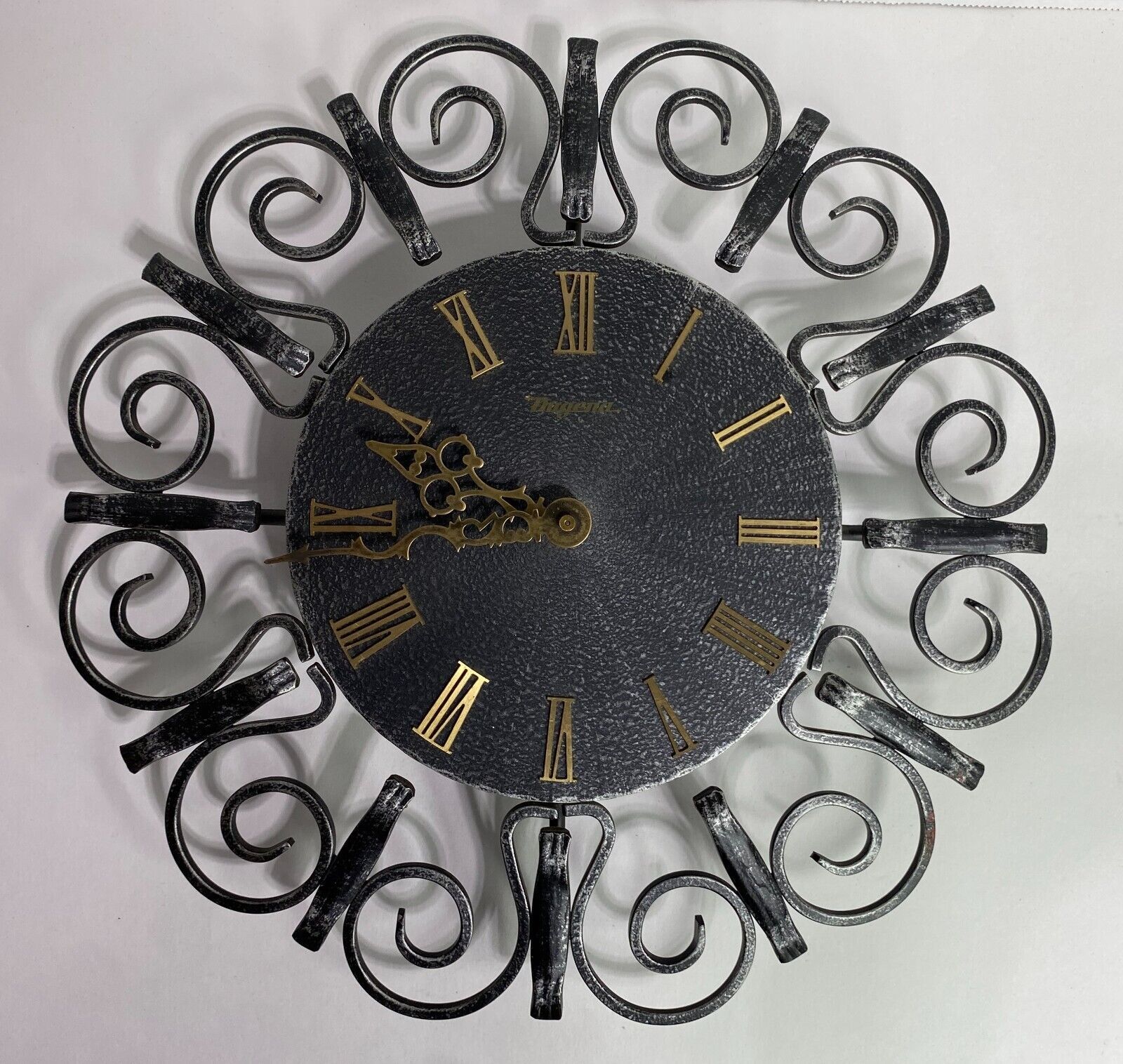 Primary image for Dugena Vintage Decorative Cast Iron 13" Round Wall Clock Gold Hand Roman Numeral