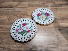Vintage Hand Painted Flower Plate - Lace Design Hand Painted - Made In Italy (2) - £14.85 GBP