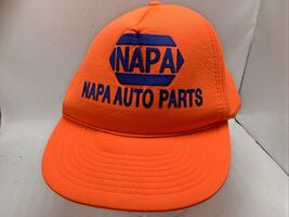 Vintage 1980s NAPA Auto Parts Neon Orange Snapback Hat Adjustable - $11.45