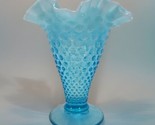VTG Fenton Blue Opalescent Vase Hobnail Ruffled Edge Trumpet Vase 8&quot; - $34.60