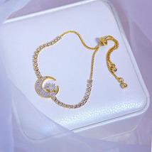 18K Gold Moon And Star Bracelet with Dazzling CZ  - £8.25 GBP