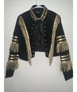 Women Velvet Military Style Jacket Black Gold Fringe XL - £39.19 GBP