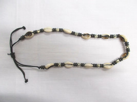 Cut Cowry Shells Adjustable Cord Necklace 16 - 24&quot; W Round Deco Beads Choker - £4.76 GBP