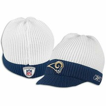 Los Angeles Rams NFL Reebok White Waffle Visor Billed Hat Cap Knit Winter Beanie - £13.58 GBP