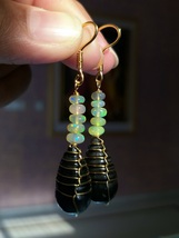 Natural Ethiopian Opal Beads and Tourmaline Earrings, October Birthstone Jewelry - £74.82 GBP