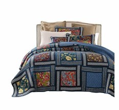 3pc. Navy Blue Patchwork 100% Cotton King Size Handmade Quilt Cover Set - £174.38 GBP