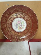 Vintage Stetson 22 K Gold Trim Red Flower Dinner Plate Set of 2 - £65.44 GBP