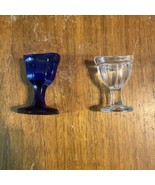 Vtg Cobalt Blue And Clear Glass Eye Wash Cup Set 3” - €38,68 EUR