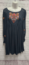 Free People Womens XS Mohave Mini Dress Embroidered Black Boho Flowy Plu... - £19.73 GBP