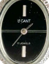 Vintage Woman Watch Le Gant 17J Wind Up Silver Tone New Leather Black Band Runs - £31.72 GBP