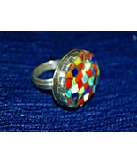 VINTAGE CORAL TURQUOISE LAPIS LAZULI MOSAIC RING. - $472.09 MXN