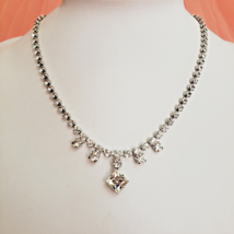 Vintage Clear Rhinestone Choker Silver Tone Necklace Sparling Jewelry - £15.68 GBP