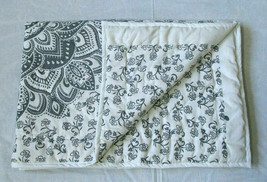 Black Floral Mandala Baby Quilt Handmade Reversible Coverlet With Cotton Filled - £17.84 GBP